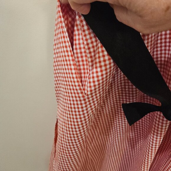 Ellazhu Womens Red White Gingham Long Oversized Button-Up Dress W/ Black Ribbon - Picture 5 of 8